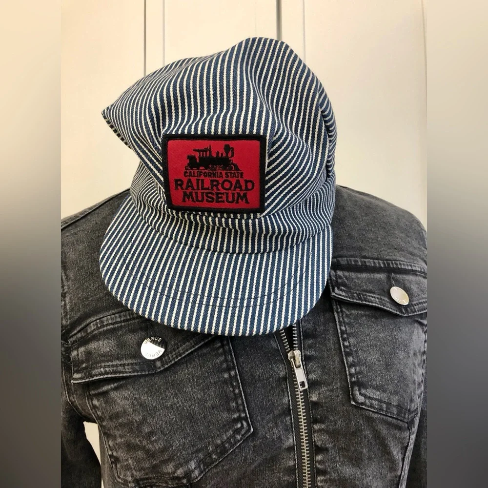 Vintage Blue and White Striped Railroad Museum Cap - Picture 3 of 10